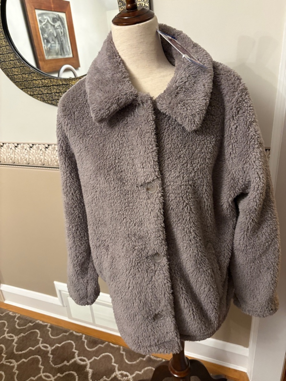 Cozy Plush Button-Up Jacket in Taupe taupe 32 heat with tags size large women’s